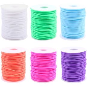 6 Rolls Hollow Pipe Rubber Cords Silicone Tube Cords Tubing Knitting Barber Cord Plastic Lacing Cord Elastic String Lanyard Weaving String for Bracelets Keychains Crafts