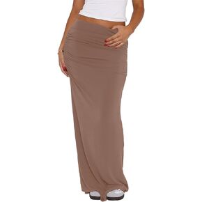 Hafailia Maxi Skirts for Women - Casual Ruched Y2K Low Rise Elastic Waist Long Bodycon Skirt 2024 in Kuwait