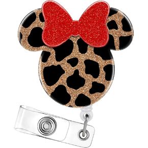 Akkya Badge Reel Holder Retractable with ID Clip for Nurse Nursing Name Tag Card Cute Cartoon Mouse Leopard Nursing Student Teacher Doctor RN LPN Medical Assistant Work Office Alligator Clip Present