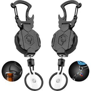 2 Pack Retractable Keychain Heavy Duty Carabiner Badge Holder with Magnetic Closure, Tactical ID Badge Reel for Men with 32" Steel Retractable Cord, Bearing 17 OZ