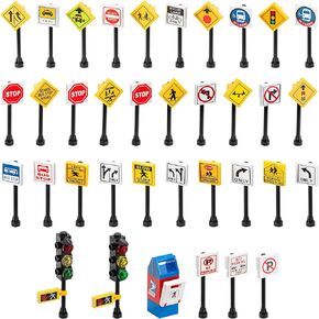 Road Signs, Traffic Lights, Post Box, Building Bricks Play Toys Miniature Traffic City Street Village 25 Piece Educational Learning Gift AFOL