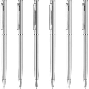 Unibene Slim Stainless Steel Retractable Ballpoint Pens, Nice Gift for Business Office Students Teachers Wedding Christmas, Medium Point(1 mm) 6 Pack-Black ink