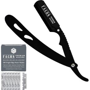 100 BLADES + Facón Professional Wooden Straight Edge Barber Razor - Salon Quality Cut Throat Shavette
