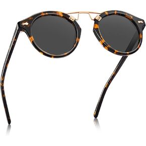 CARFIA Double Bridge Small Acetate Sunglasses for Women Polarized, Retro Metal Brow Ladies Sunnies Fashion Round Eyewears