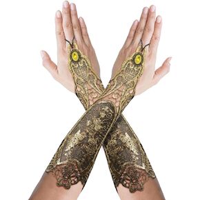 AILUOR Women Party Halloween Costume Fingerless Lace Embroidered Gloves Bracelet