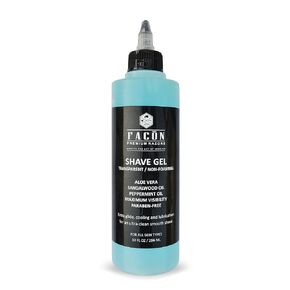 Facón Transparent Non-Foaming Clear Shave Gel with Skin Soothing Aloe Vera, Cooling Menthol Peppermint Oil, Bourbon Luxury Scent - Extra Glide for an Ultra-Clean Smooth Shave (10 fl oz / 296 ml)