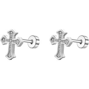 20g Vintage Cross Flat Screw Back Small Stud Earrings for Women Men Minimalist Titanium Surgical Steel Little Mini Cartilage Tragus Piercing Sleeper Studs Hypoallergenic for Sensitive Ears Fashion Jewelry Gift