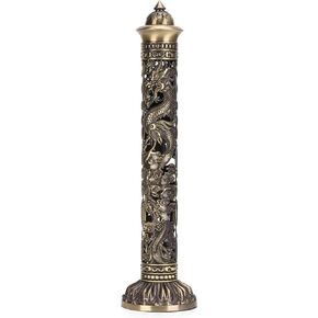 Ejoyous Incense, Brass Dragon Incense Holder, Vertical Incense, Bronze Tone Dragon Phoenix Relief Craft Ornaments for Meditation Room Tea Room, Office Decoration
