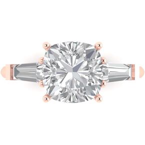 Clara Pucci 3 ct Cushion Cut Moissanite 14k Yellow Gold Three-Stone Wedding Engagement Bridal Promise Ring