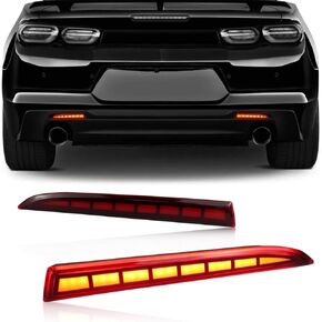 Smoked LED Rear Bumper Reflectors Fog Brake Tail Light Lamps Compatible with Chevy Camaro GEN6 2016-2024 Cadillac ATS XT5 Pontiac Turn Signal Kits (SMOKED)