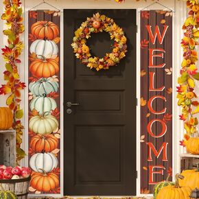 Fall Decorations Banner 2 Pack Happy Fall Y'all Decorations Door Sign Hanging Banners Pumpkins Maple Welcome Porch Sign Seasonal Holiday Party Supplies for Indoor Outdoor Door, Porch Decor