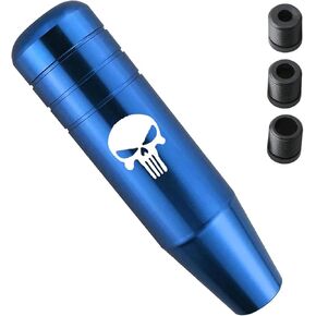 1 PC Car Gear Shift Head, 5" x 1.37" Skull Heavy Feel Non-Slip Design Alloy Shifter Shift Handle with Adapter, Decorative Modification Accessories, Suitable for Most Car Models (Blue)