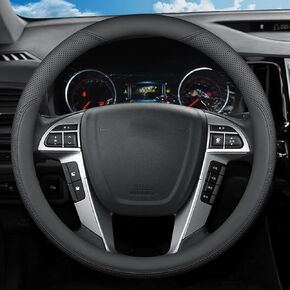 Steering Wheel Cover for Toyota Tacoma Tundra 4Runner Sequoia 2/4 Door SR5 Trail Limited Platinum TRD Pro Off Road 4x4 Sport Car Truck Accessories, 2024 Black Leather 15.5-16 inch