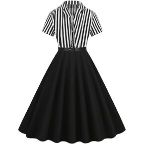 Women Black and White Striped Dress Halloween Costume Vintage 1950s Dresses Pin up Retro 50s Rockabilly Dress Cocktail