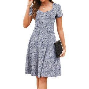 BARASA Women's Wear to Work Dresses Elegant Sweetheart Neck Short Sleeve Party A-Line Knee Length Dress D163