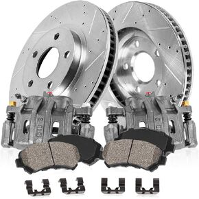 Callahan Front Brake Kit For Camaro Firebird Trans Am S10 Blazer 2WD Drilled and Slotted Brake Rotors and Ceramic Brake Pads with Calipers