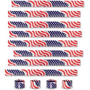 ArtCreativity Patriotic Slap Bracelets for Kids, Set of 12, Stars and Stripes Slap Wrist Bands, July 4th Party Favors for Kids, Red, White, and Blue Accessories for Memorial and Veterans Day