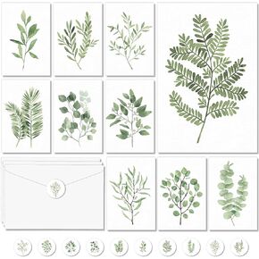 50PCS Greenery Blank Cards Greeting Cards Bulk Watercolor Botanical Blank Cards With Envelopes Stickers Green Leaves Blank Note Cards Plant Thank You Cards For Birthday Baby Bridal Shower Wedding