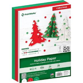 Printworks Holiday Colored Paper, 3 Assorted Colors, Perfect for Holiday School and Craft Projects, 300 Sheets, 8.5" x 11" (00583)