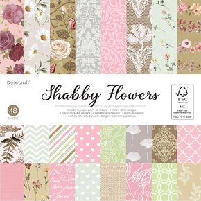 48 sheets 6 X 6 Scrapbooking Cardstock Decorative Paper Pack - Shabby flower - for Card Making Journaling Planner Origami Scrapbook Paper Scrapbook Materials Supplies