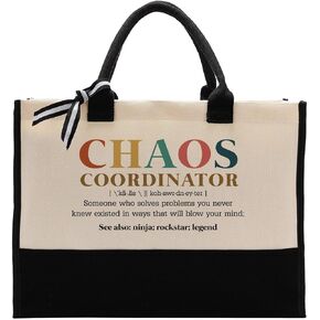 EDCTO Canvas Tote Bag, Cotton Canvas Tote Bag, Chaos Coordinator Bag, Gifts for Boss Lady/Friend/Coworker/Teacher, Mom Birthday Gift, Canvas Tote Bags for Women, Womens Weekend Bag, Canvas Beach Bag
