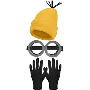 Awyjcas Halloween Costume Accessories Set, Glasses/Yellow Beanie/Gloves,for Big Children Adults Adolescents Cosplay Party