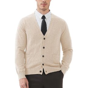 Kallspin Men’s Cardigan Sweater Cashmere Wool Blend V Neck Buttons Cardigan with Pockets