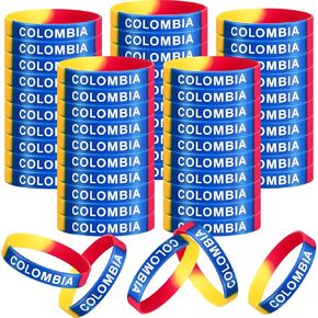 60 PCS Colombia Silicone Bracelet Colombia Rubber Wristband Colombian Bracelets Bulk for Men Women Colombia Birthday Party
