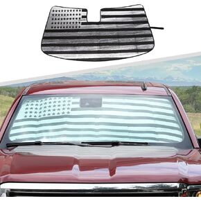 Jimen Fit for Chevrolet Silverado/GMC Sierra 2014-2017, American Flag Window Shade Reflector Sun Visor for Car Windshield