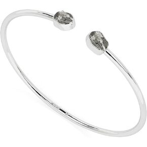 Natural Rough Meteorite 2 Stone Adjustable Twister Bangle Bracelet for Women in Sterling Silver, August Birthstone Jewelry Gifts for Her Birthday, Anniversary, Graduation (Bezel-Set)