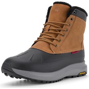 FitVille Men Wide Winter Boots Waterproof Insulated Duck Snow Boots Outdoor Hiking Mid Calf Boots Slip Resistance Warm Fur Liner High-top Shoes in Kuwait