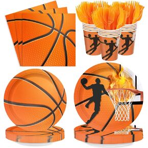 120 قطعة من أطباق كرة السلة ومناديل كرة السلة ومستلزمات حفلات أعياد الميلاد وأكواب ورقية وأدوات مائدة رياضية ومستلزمات الحفلات للصبي وكرة السلة وحفلات أعياد الميلاد تخدم 24 in Kuwait