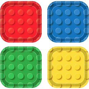 48pcs Building Block Party Plates Building Bricks 7inch Birthday Paper Plates Birthday Party Supplies Colorful Paper Birthday Dessert Plates for Kids