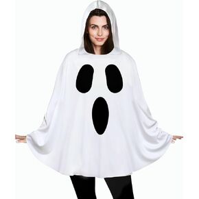 Oskiner Ghost Costume for Adults,White Ghost Poncho Hooded Cape,Spooky Halloween Costume for Women