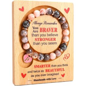 Initial Bracelet Birthday Gifts for Women - Elegant Natural Stone Bracelet with Wooden Tray, Perfect for Teen Girls, Mom, Sister, Best Friend, Grandma, Coworker - Unique Birthday Gift Idea