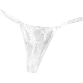 Verdusa Women's Bowknot Lace Sheer Mesh Underwear Briefs Solid Low Rise Thong