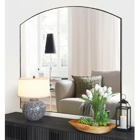 36 Inch Arched Window Mirror, Matte Black Metal Frame Decorative Mirror, Grid Wall Mirror for Living Room, Bedroom, Entryway