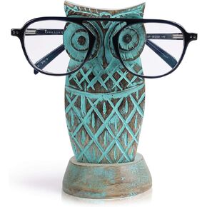 Wooden Blue Eyeglass Holder Spectacle Glasses Display Stand Optical Sunglasses Storage Decorative Office Desk Accessories Handmade in Owl Design