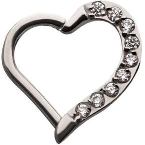 Pierced Owl - 16G Stainless Steel CZ Crystal Heart Shaped Left Ear Helix Cartilage Daith Hinged Segment Clicker Ring