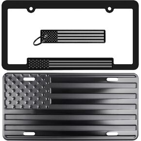 Our Future Nation Black Out American Flag License Plate, Frame, and Key Tag Set