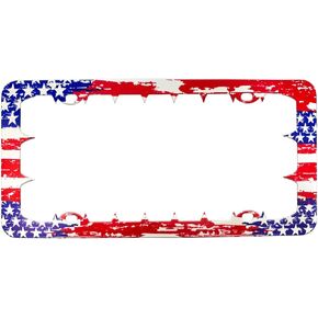 Stainless Metal Car License Plate Frame Covers with 4 Holes - Unique Designs, Standard Size for U.S. and Canada (Flag)