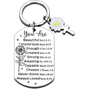 Baptism Gifts for Girls Christian Gifts for Teens Sunflower Gifts Keychain Baptism Gifts for Adults Women Secret Sister Gifts Christian Bible Keychain Christening Religious Christmas Gift Ideas