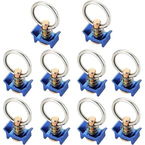 ATPEAM Single Stud L-Track Fitting with Round Ring | Pack of 10 Stainless Steel Round Ring Aluminum Keeper Cargo Control for Airline Track Logistic Installation, 4,000LB Capacity (Blue)