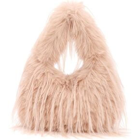Oweisong Faux Fur Tote Bag for Women Y2K Fluffy Handbag Purse Small Cute Plush Shoulder Bag Furry Hobo Bag with Chain