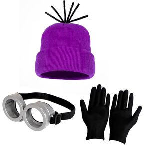 Coraline 3pcs Purple Fashion Beanie Hat Steam Vintage Eyewear Black Gloves Cosplay Accessories (SET2)