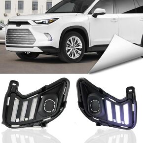 LED Front Bumper Fog Lights White DRL Daytime Running Lamp Amber Turn Signal Light Assembly Compatible With Toyota Grand Highlander 2023 2024 2025 Limited XSE Platinum Accessories