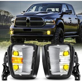 Led Fog Lights with Daytime Running Lights & Turn Signal Light for 2013-2018 Dodge Ram 1500 & 2019-2021 RAM 1500 Classic Pickup - OEM Bumper Driving Fog Lamps Replacement (Yellow Light)
