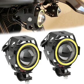 DREAMIZER 2PCS U7 LED Motorcycle Spotlights Running Light Front Fog Light with White Angel Eye Halo Fits for Motorbike Car Truck Boat Electric Bicycle