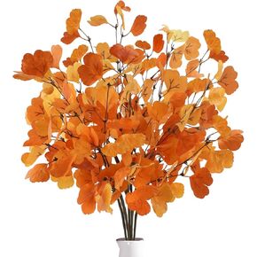 6 Pcs Fall Artificial Ginkgo Leaves Stems Fall Greenery Stems Autumn Leaves Stems Spray for Vases Home Table Centerpieces Thanksgiving Fall Decorations