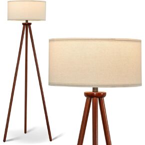 Tripod Floor Lamp, Dimmable Mid Century Floor Lamp Using Premium Flaxen Lamp Shade, Modern Design Standing Lamp with E26 Lamp Base, Wood Tall Floor Lamps for Living Room, Bedroom and Office